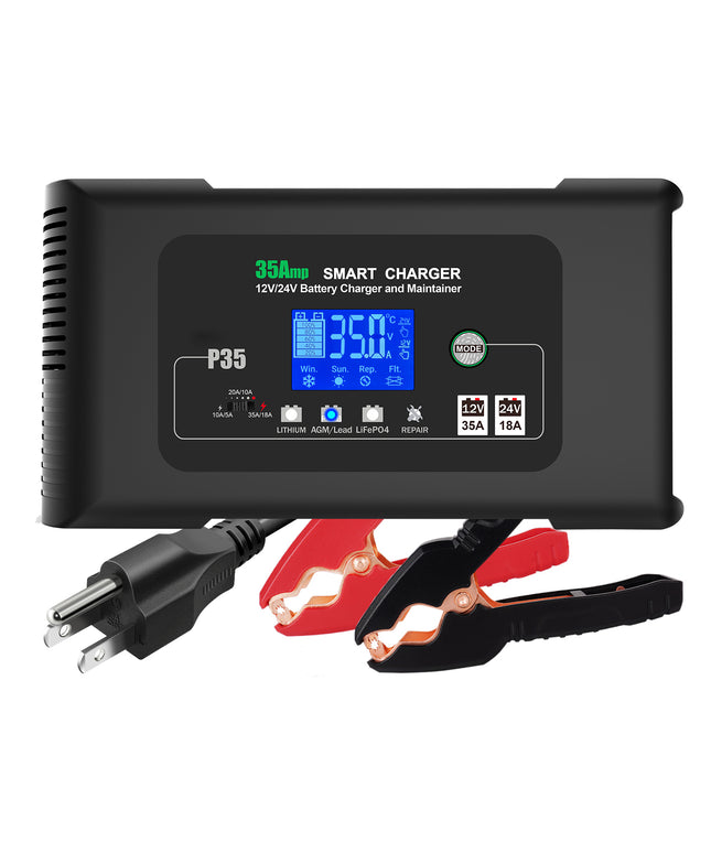 35-Amp Smart Charger, Car Battery Charger,Trickle Charger, 12V35A/24V18A,14.6V/29.2V ,Lithium,LiFePO4,Lead-Acid AGM/Gel/SLA..Battery Charger, PortableMaintainer/deep Cycle Charger and Desulfator